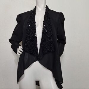 Lori Max Vintage Black Sequin Sheer Romantic Whimsigoth Open Front Jacket Sz.10